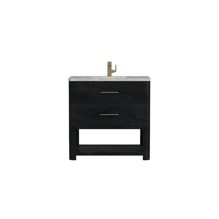 James Martin Vanities 36'' Single Vanity, Carbon Oak w/ 3 CM Victorian Silver Quartz Top D704-V36-CBO-3VSL